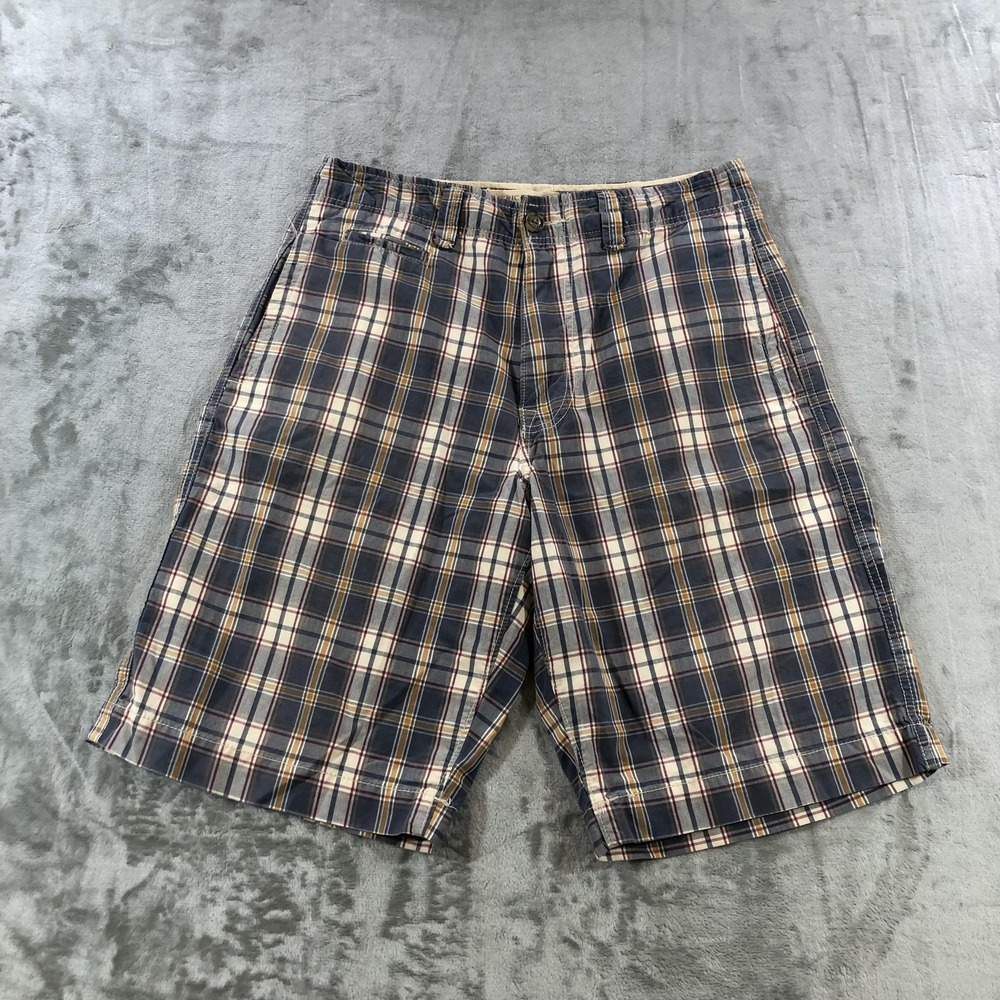 American Eagle Shorts Mens 30 Blue Plaid Chino Flat Front Longer Length Casual